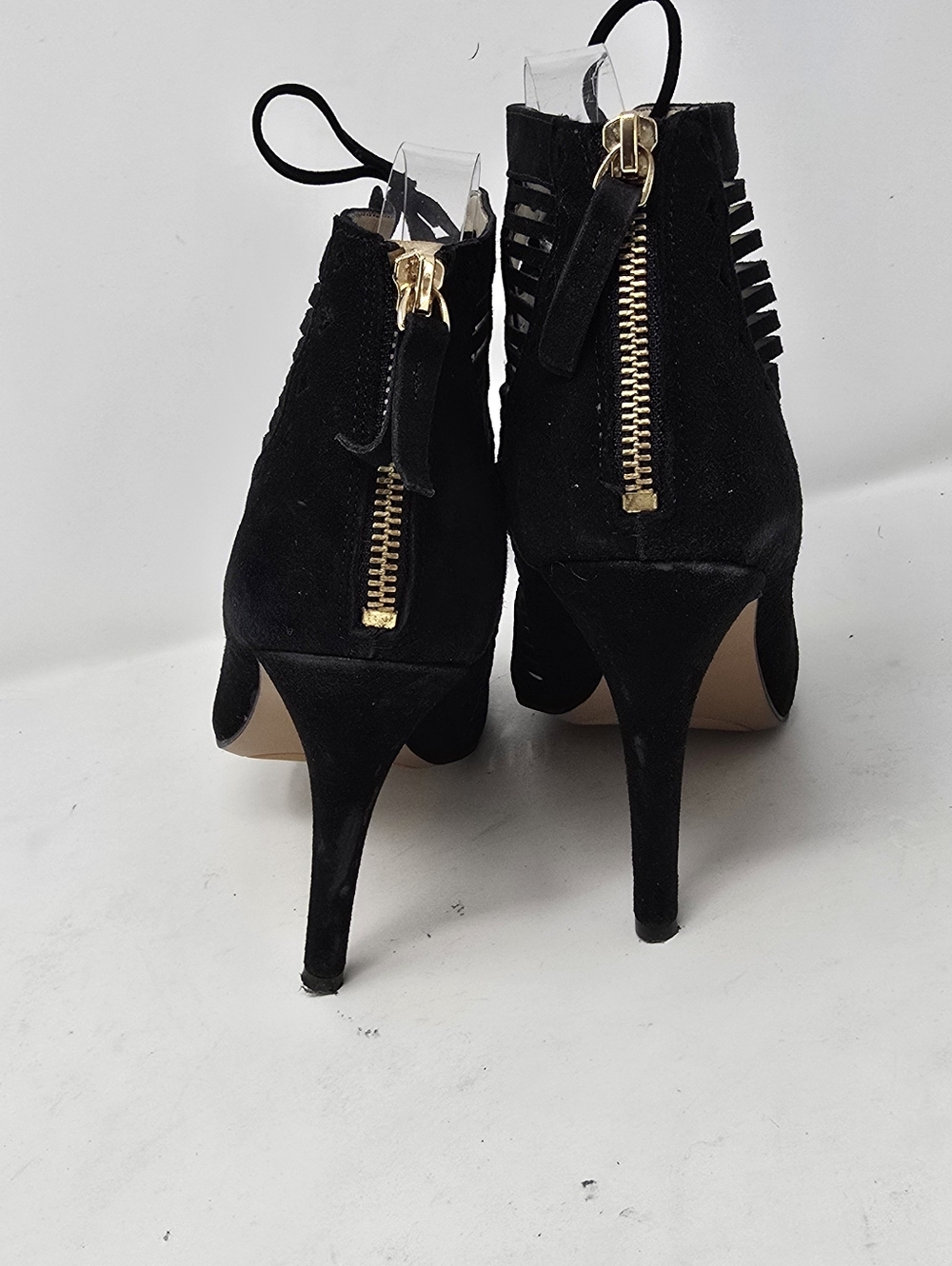 Nine West women 9 black lace up cutout peep toe suede heels, dark fairy, gothic - Picture 5 of 9